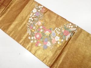 青銅箔　草花模様織り出し　名古屋帯